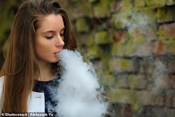 Top doctor Kerry Chant has declared a war on illegal vapes with more than $1million worth of e-cigarettes and liquids seized this year (pictured, a woman smoking an electric cigarette)