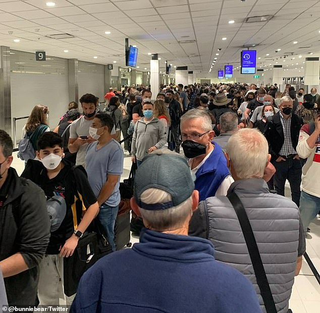 Several Sydneysiders have shared pictures of the mass crowds at the airport on Friday