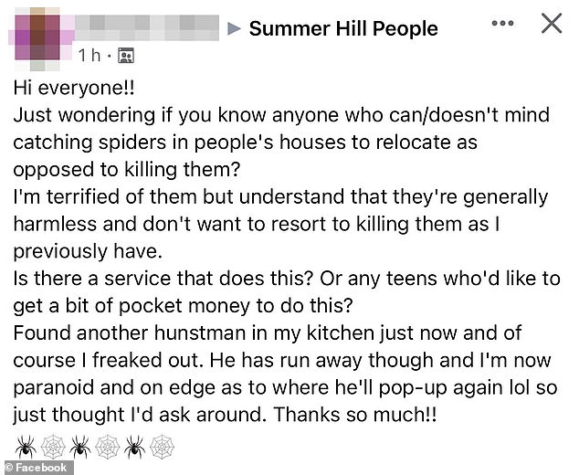 The woman, who resides in Summer Hill in Sydney's inner west, made the offer in a post to a private Facebook group on Monday