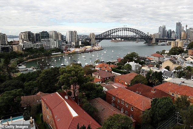 ANZ and Westpac have now updated their forecasts to have the RBA cash rate hitting 2.25 per cent by May 2023 - a level unseen since May 2015. A 2.15 percentage point rise in one year would mark the biggest annual increase since 1994 (pictured is the Sydney Harbour Bridge)